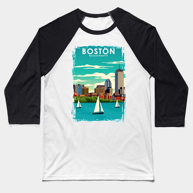 Boston Massachusetts Vintage Minimal Travel Poster Baseball T-Shirt by jornvanhezik